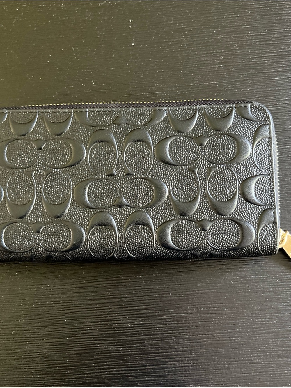 Coach Black Embossed Signature Zip-Around Wallet